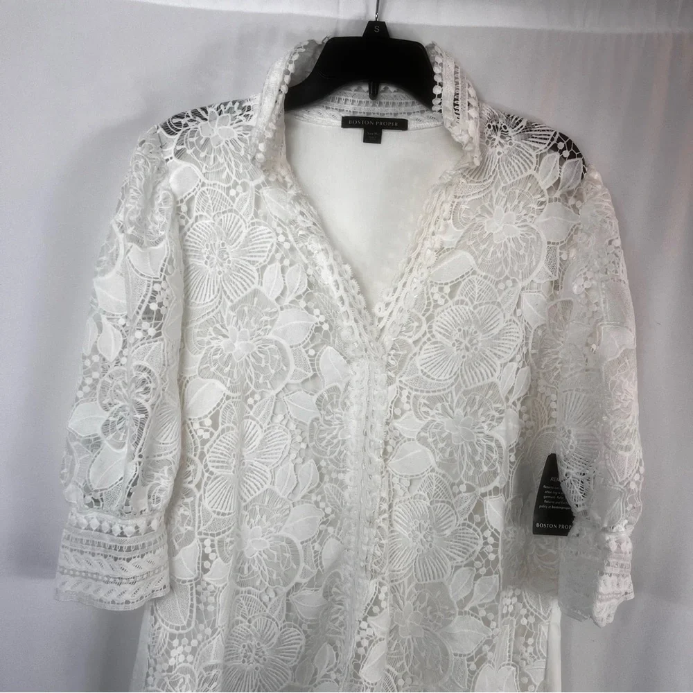 NEW Boston Proper Dress Coquette Cottage Floral Romantic Lolita Lace White XL